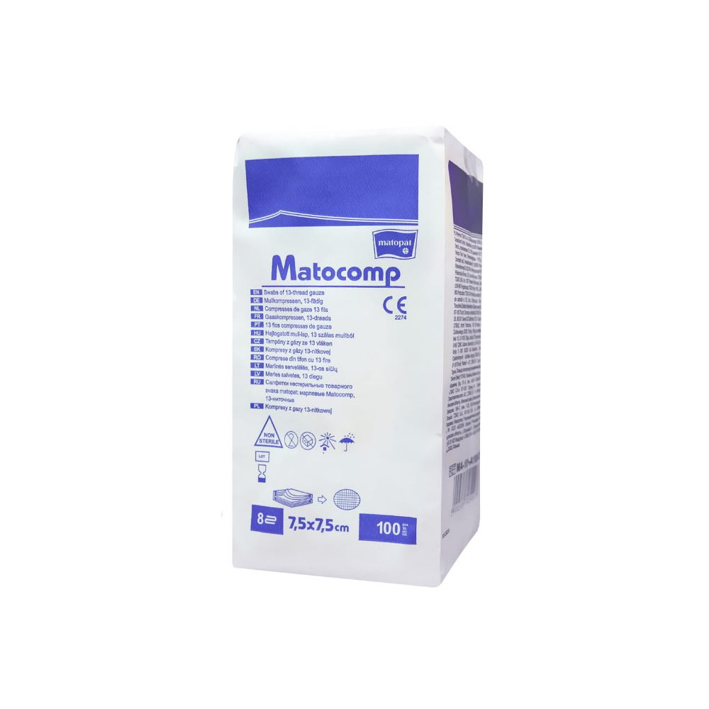 Kompresy niejałowe  7,5x7,5cm 100szt. Matopat